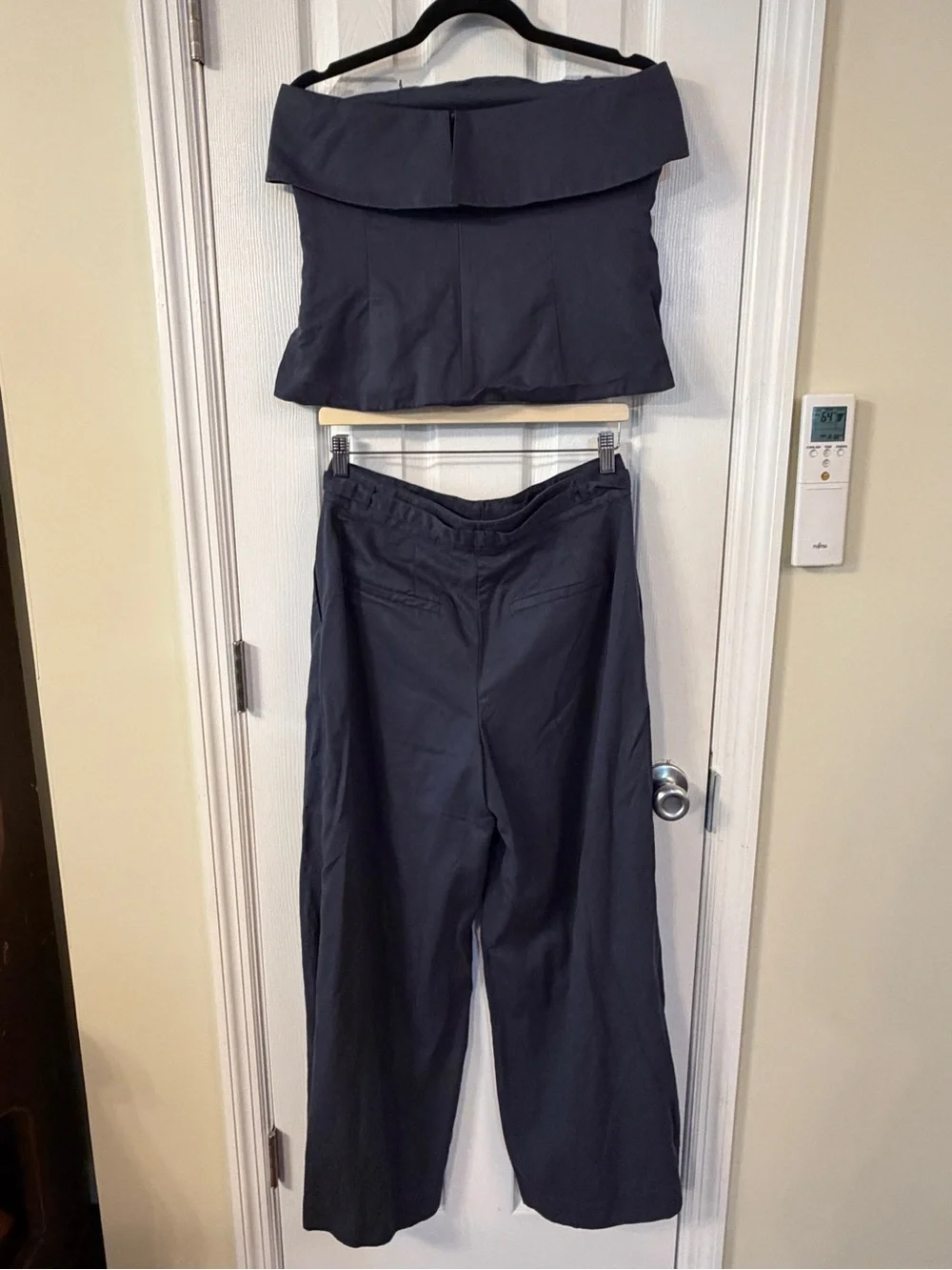 LOFT Versa Pure Spun Navy Off-the-Shoulder Top & Wide Leg Pants Set Size 6 | NWT